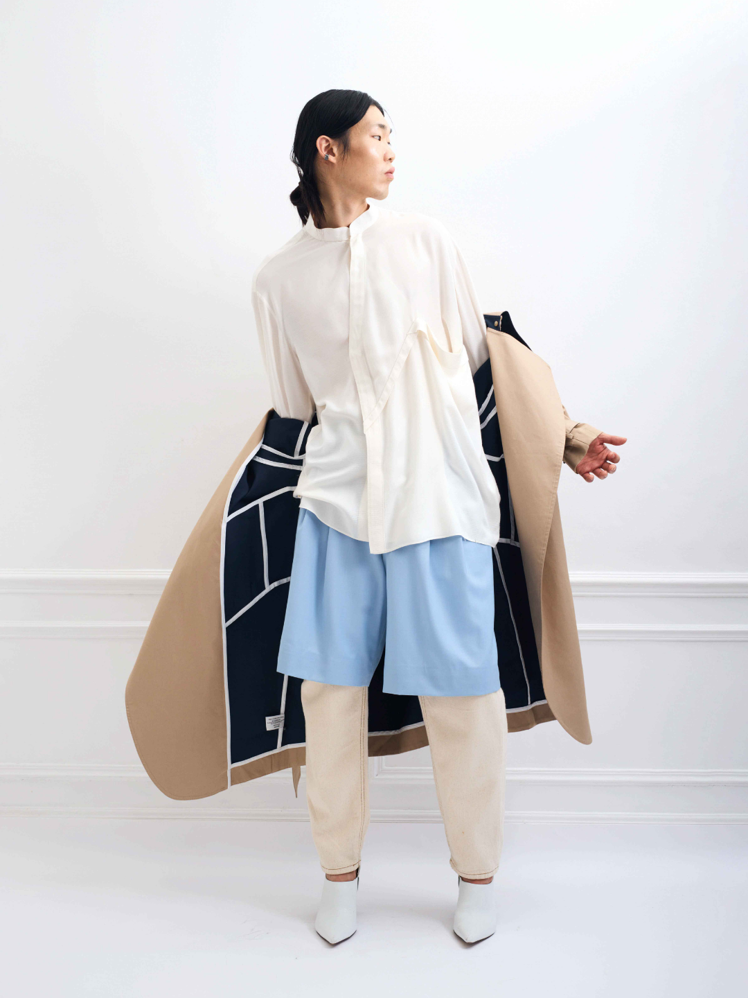 CROSS SHIRT white bamboo - oversize unisex silk blouse