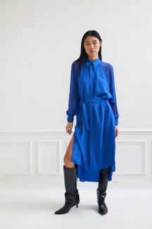 Land - Silk Shirt Dress in Electric Blue