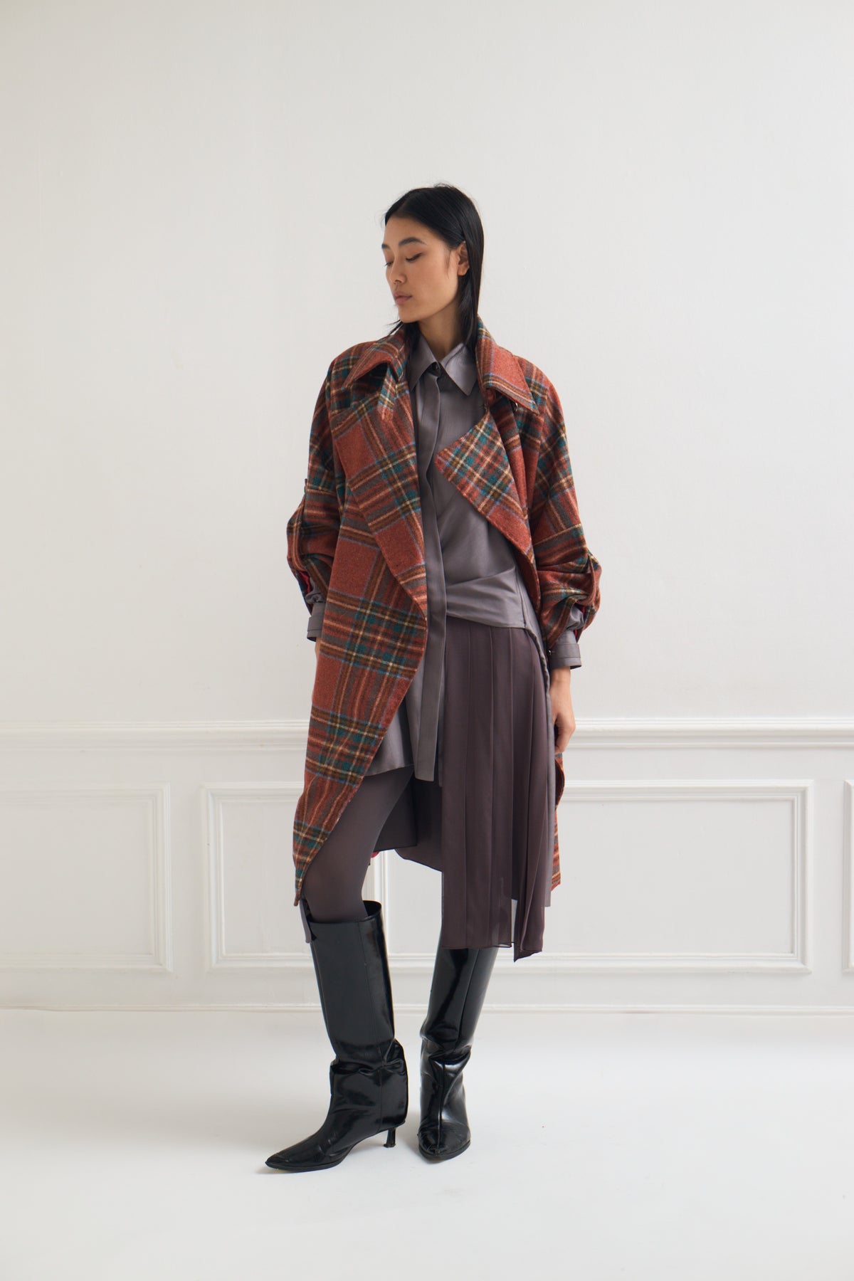 Linq - Oversize Prince of Wales Wool Coat in Old Rose