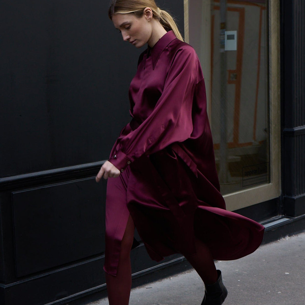 Land - Silk Shirt Dress in Plum