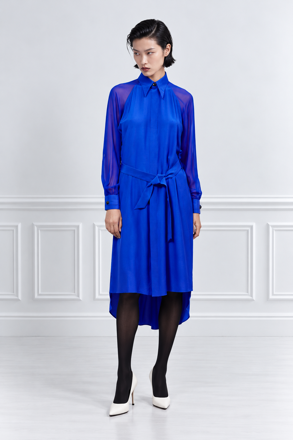 Land - Silk Shirt Dress in Electric Blue
