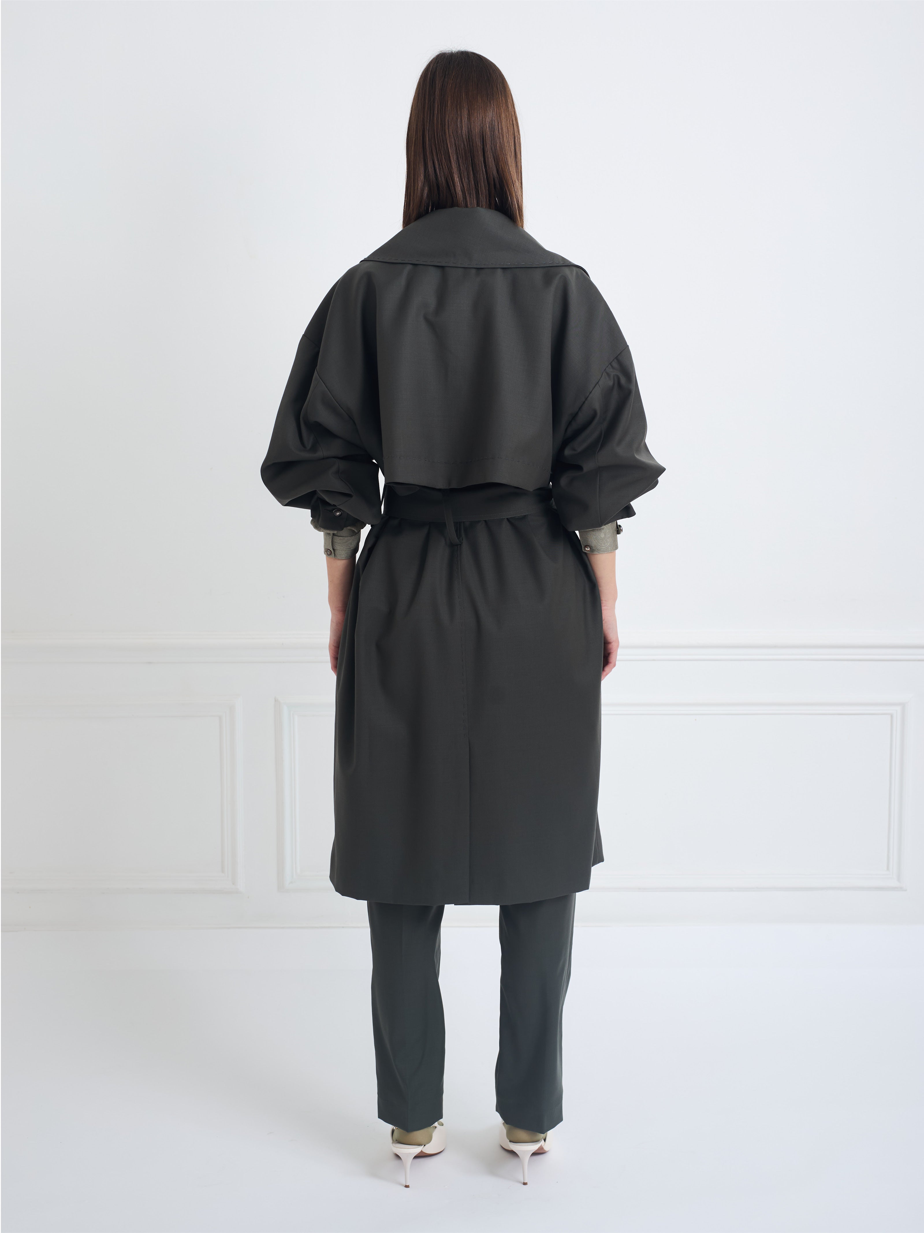 CONCORDE khaki - robe trench en laine microfibre