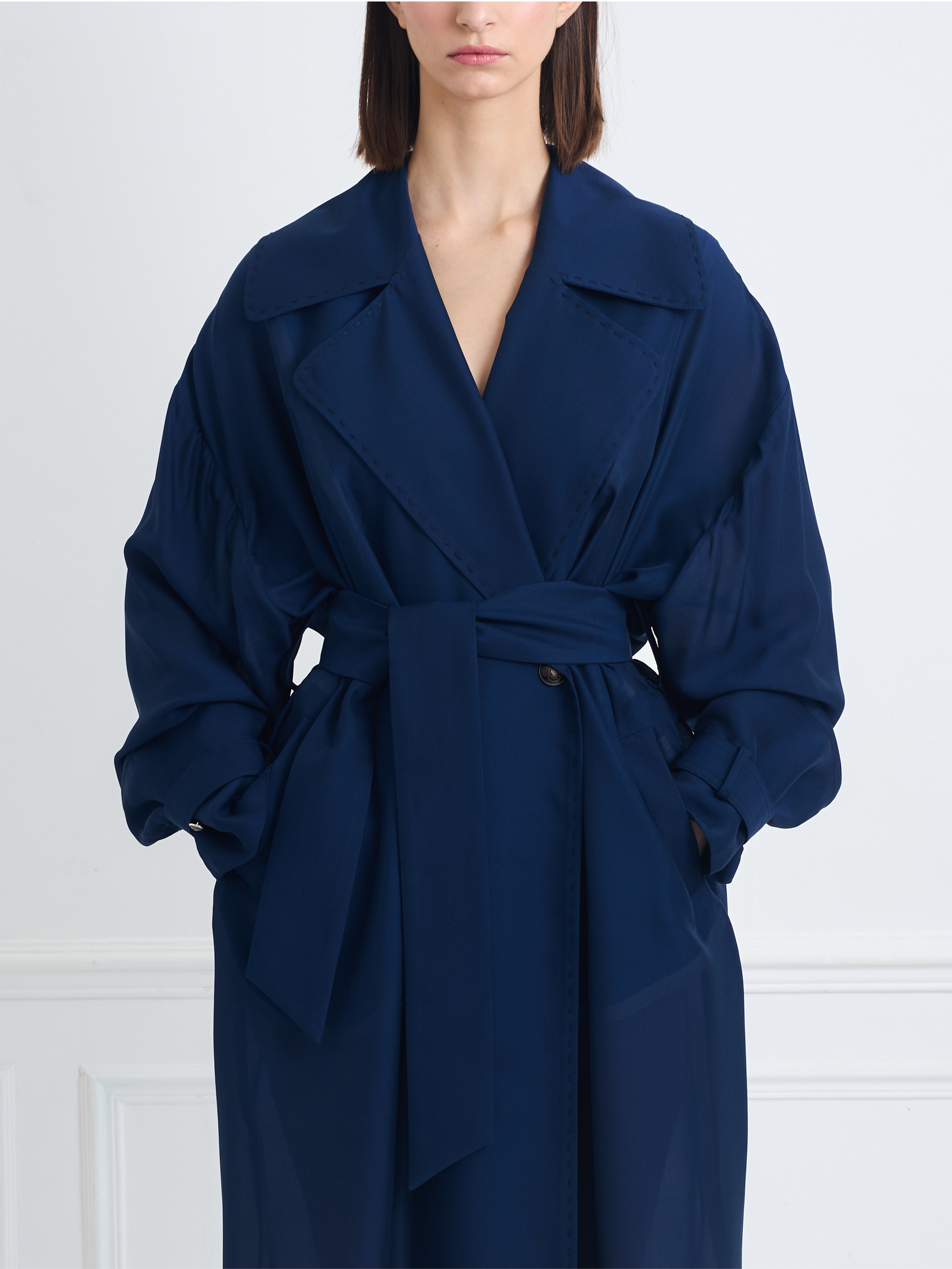 CONCORDE B blueberry - long silk trench dress