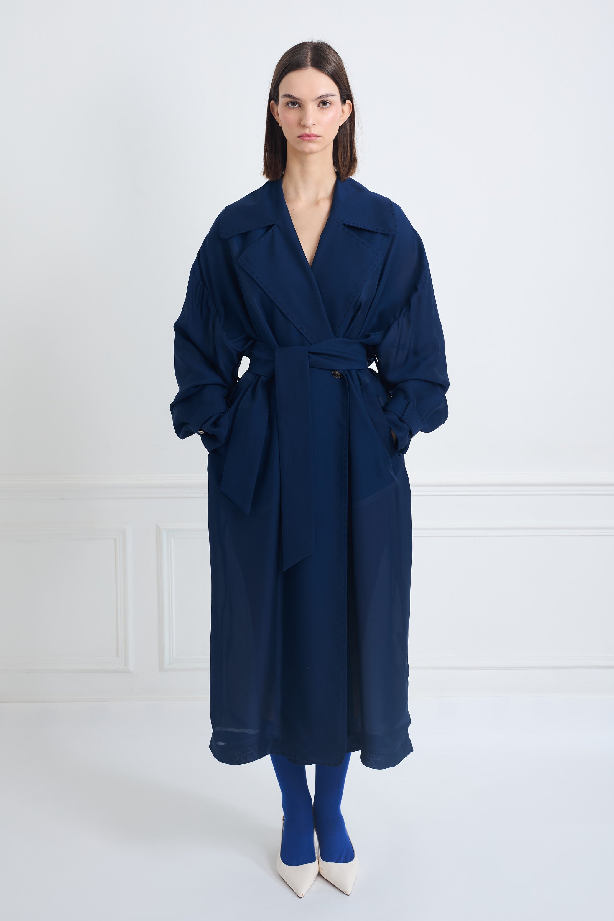 CONCORDE B night blue - long silk trench