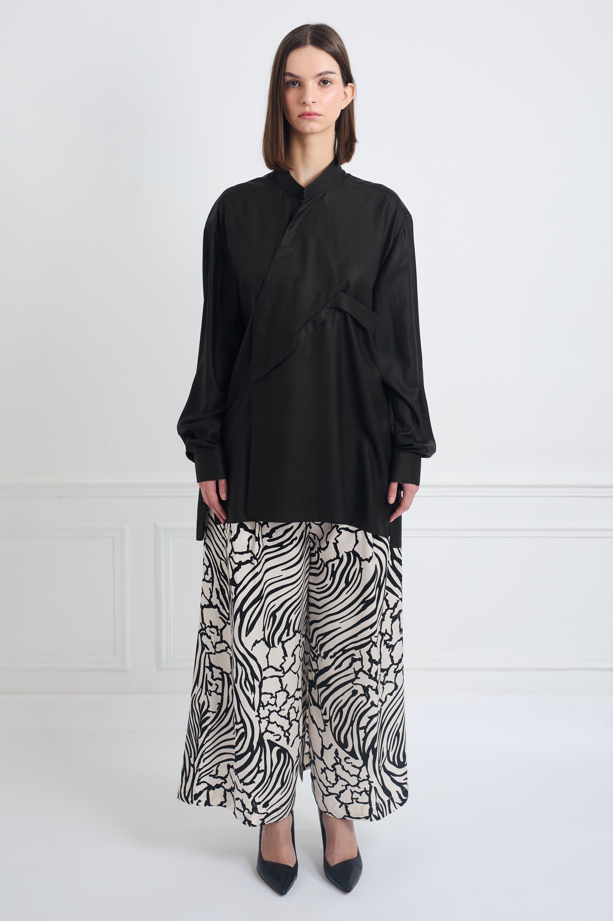 CROSS SHIRT black bat - Oversized unisex silk blouse