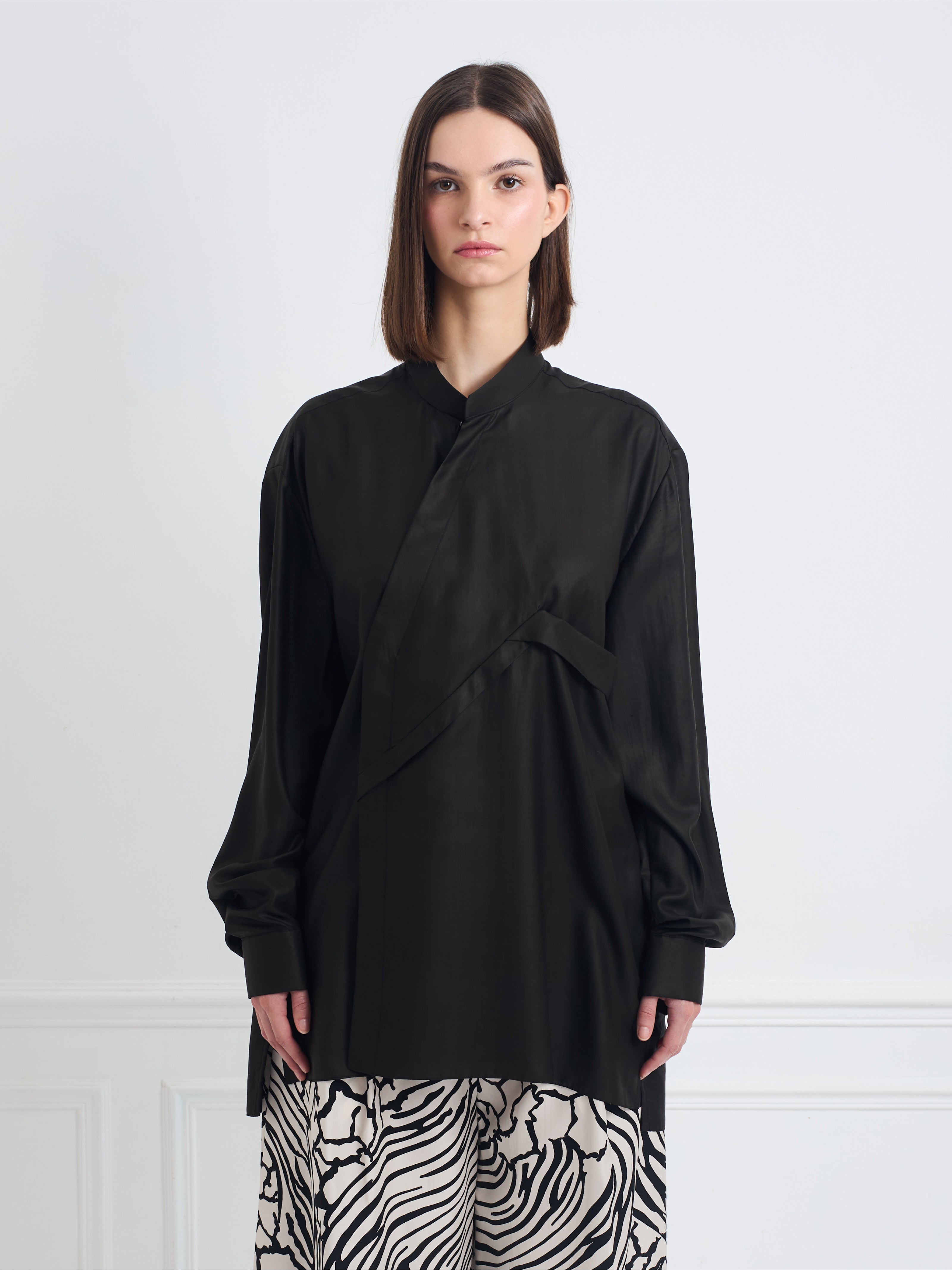 CROSS SHIRT black bat - oversize unisex silk blouse