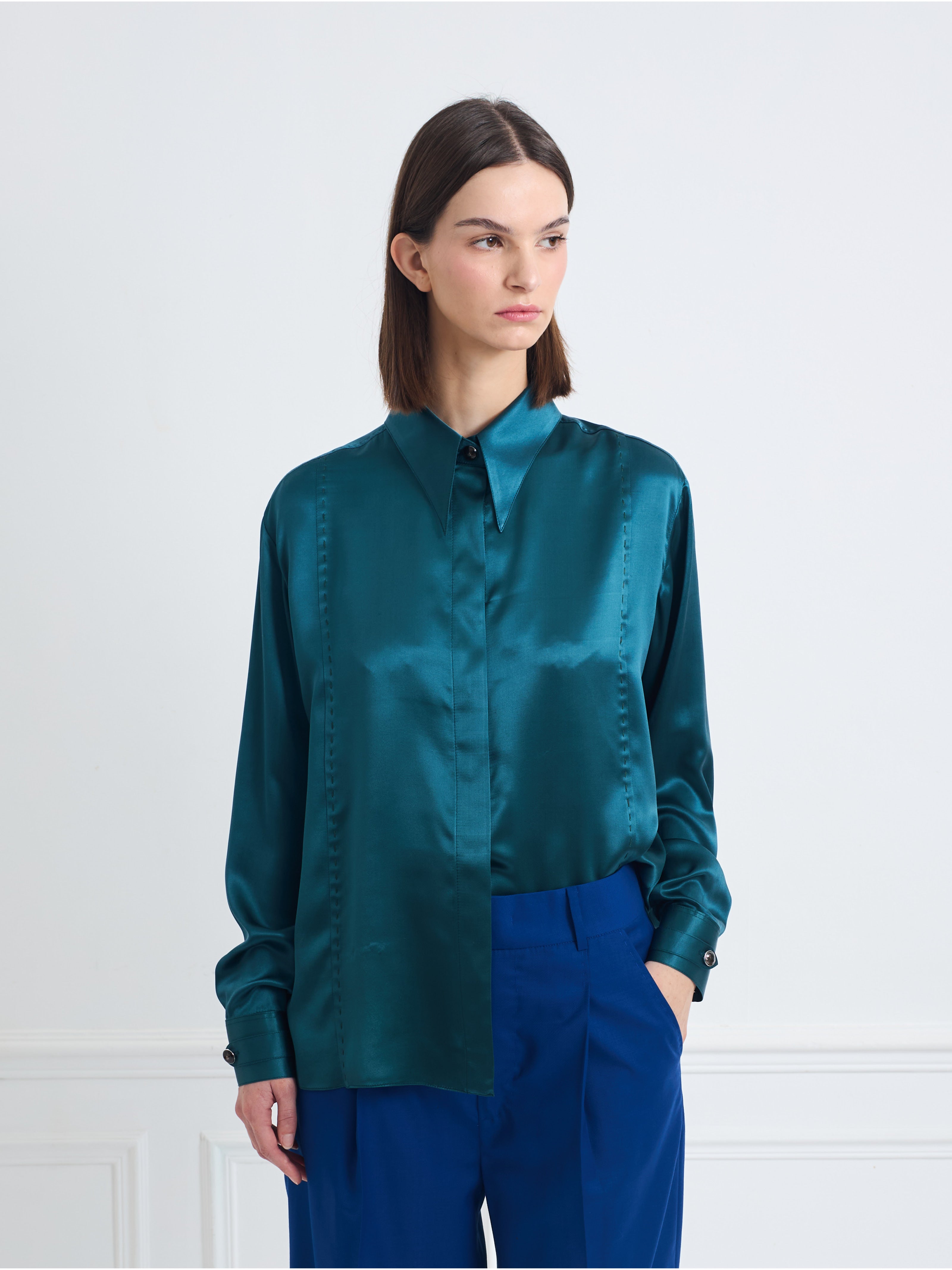 LOCK peacock green - silk shirt