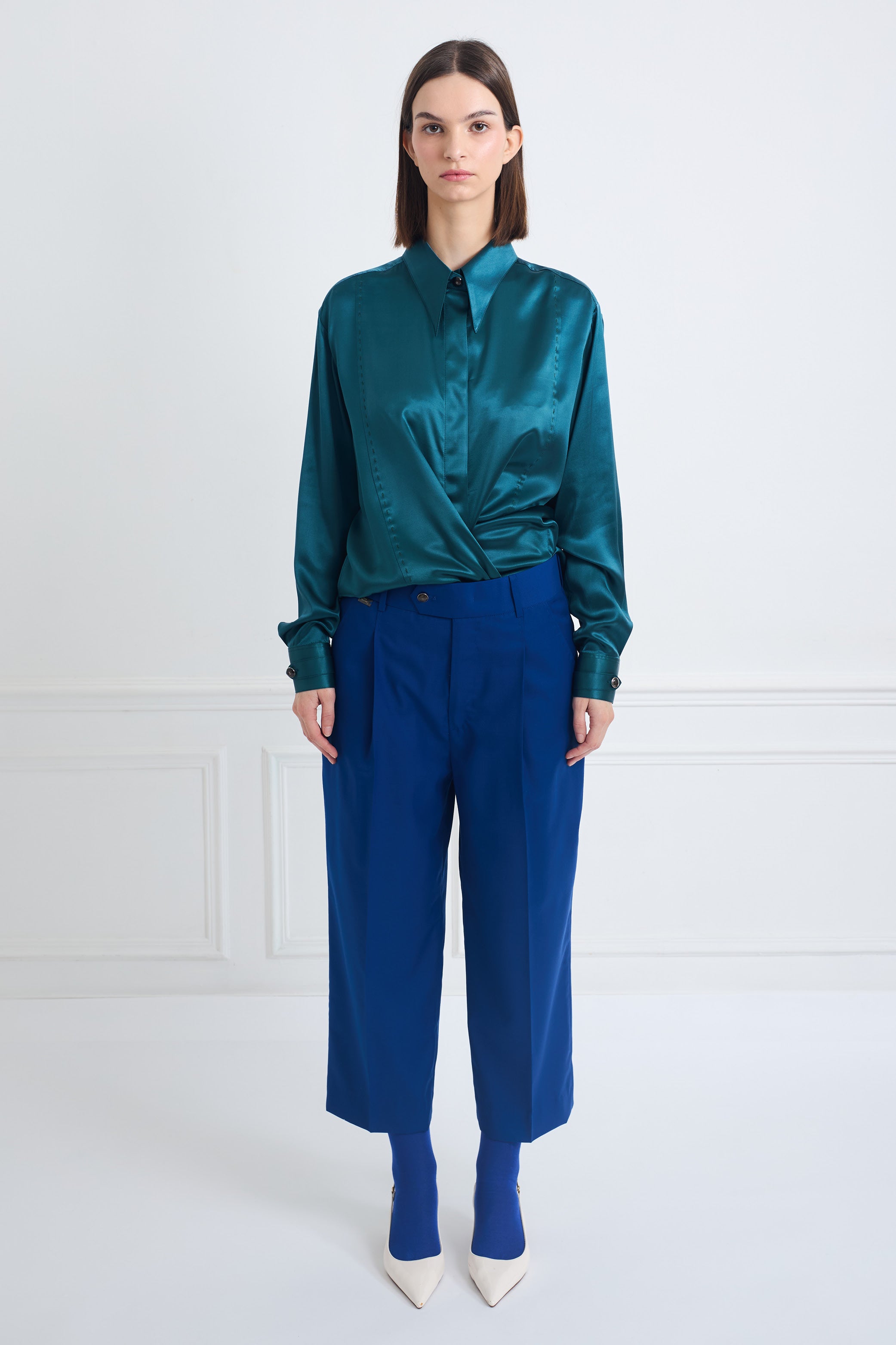 LOCK peacock green - silk shirt