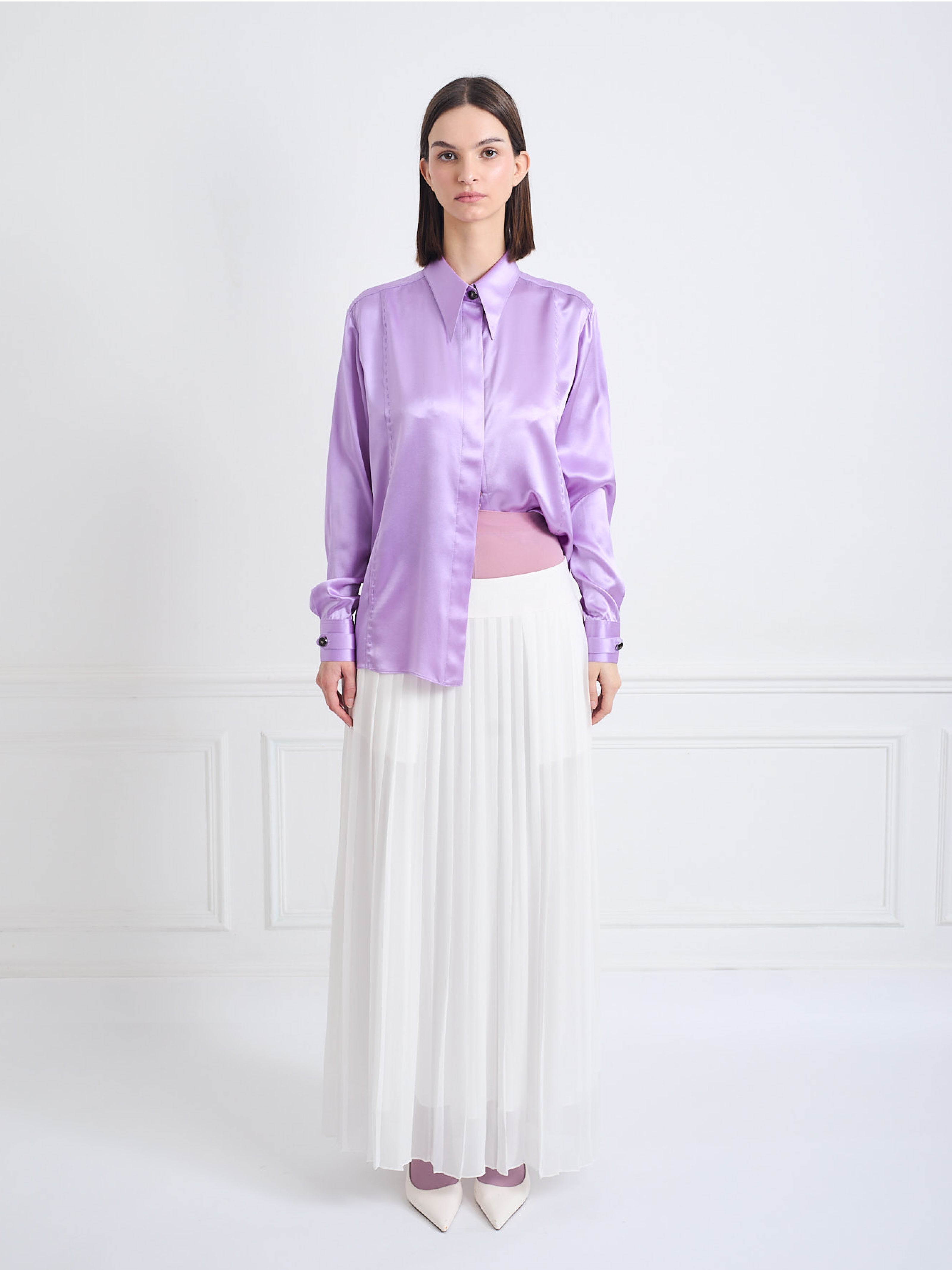 TYPHON white - silk pleated skirt