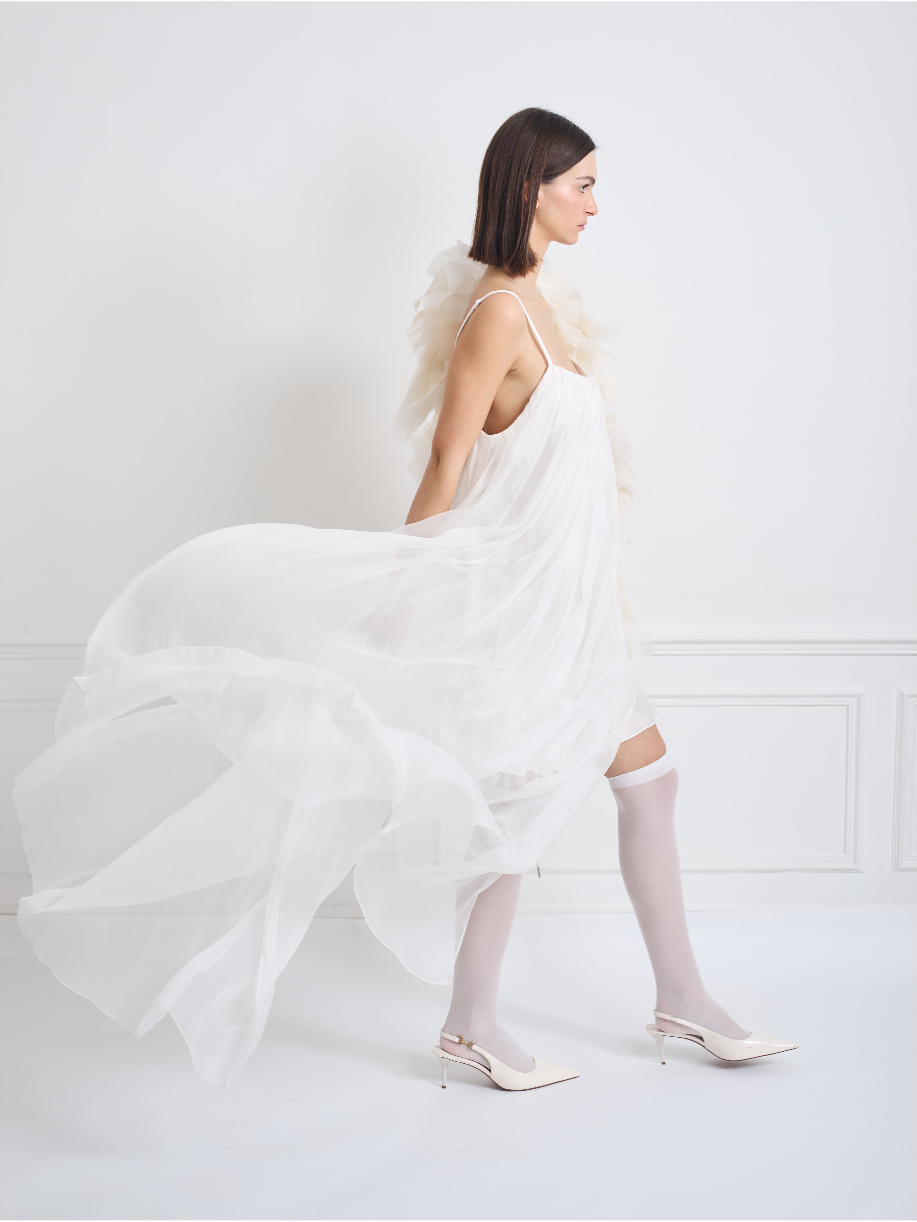 NYMPHE LEAF ivory and white silk - bridal dress