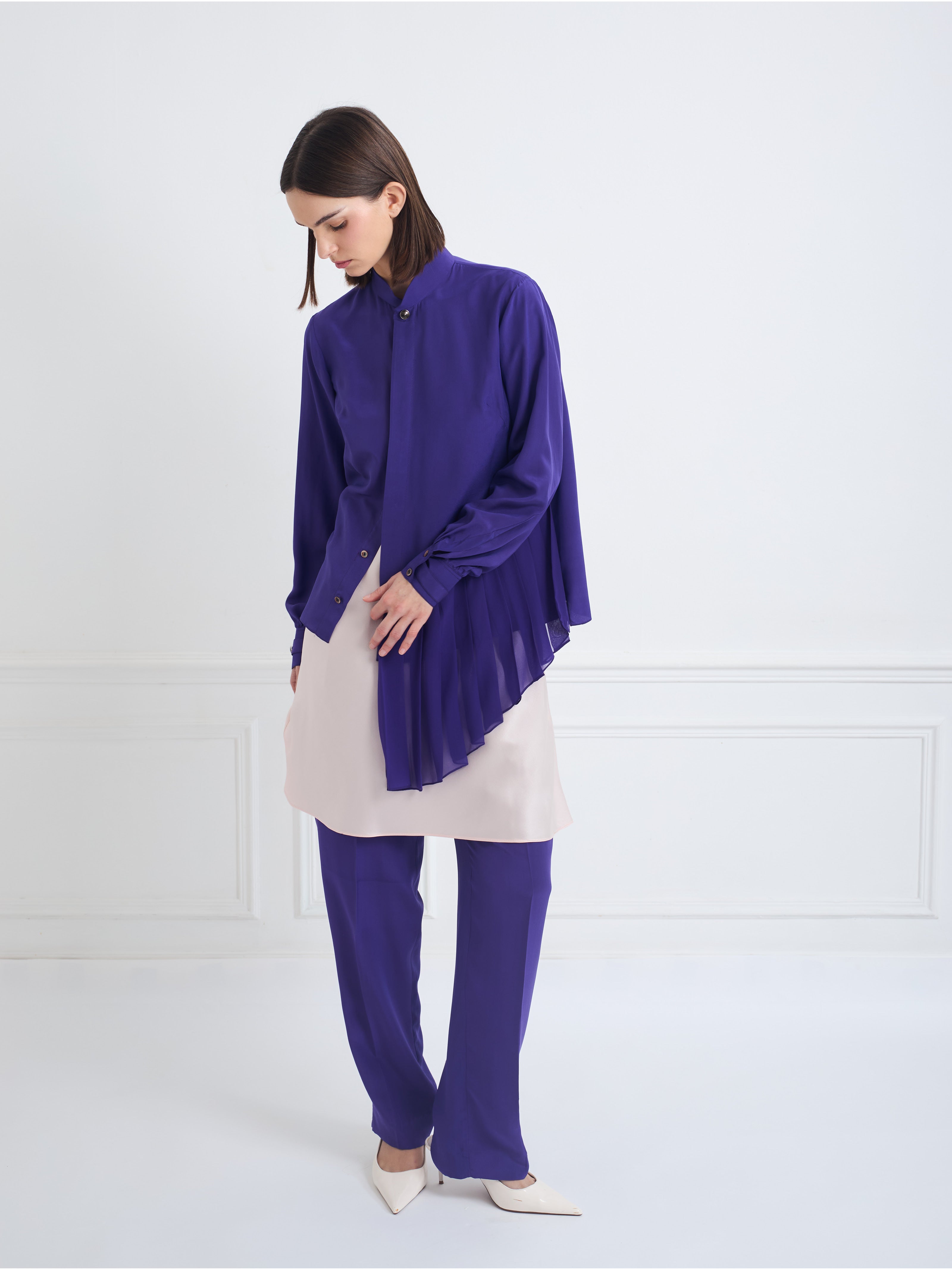 SKY ultraviolet - silk asymmetrical pleated blouse