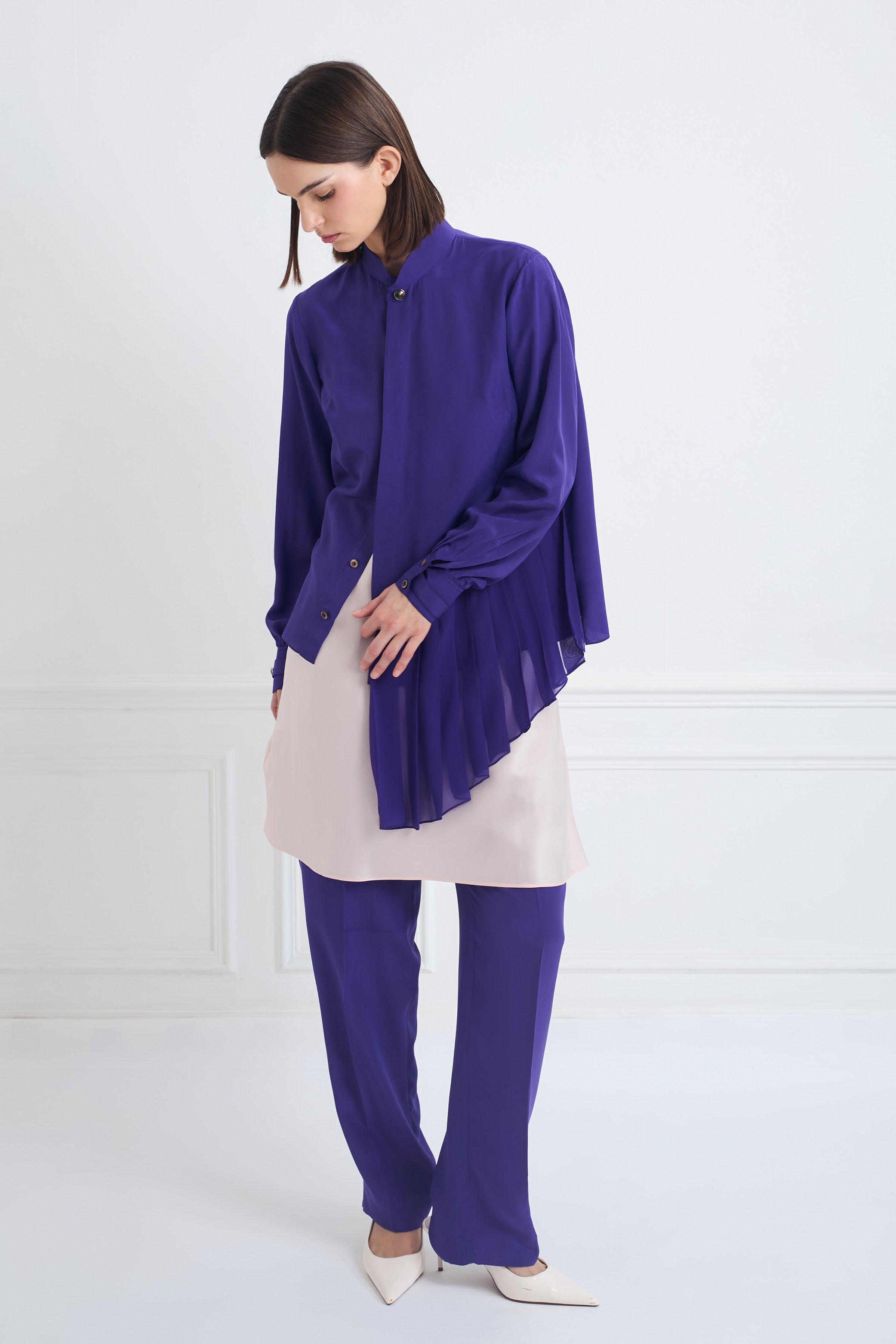 SKY ultraviolet - silk asymmetrical pleated blouse