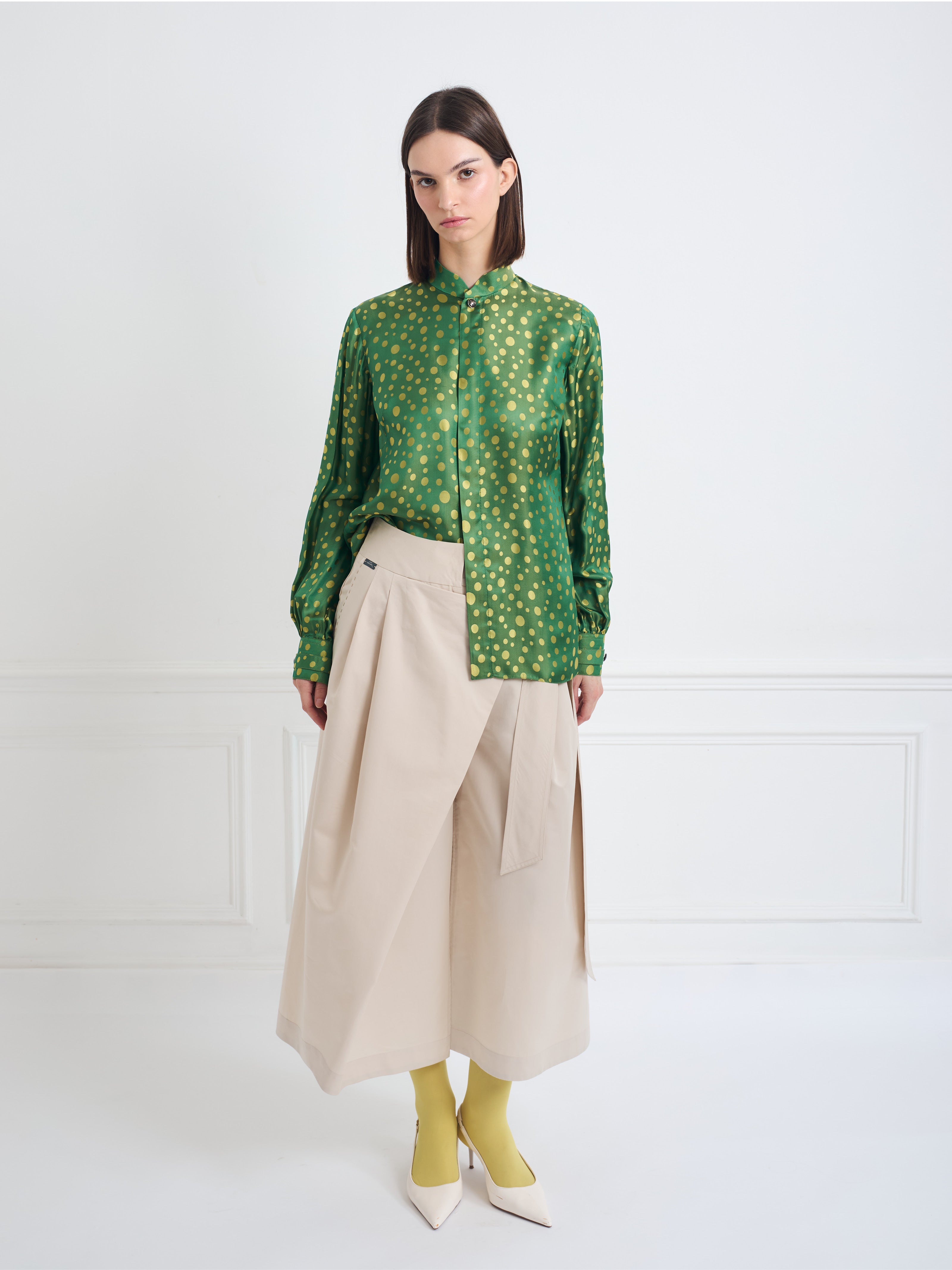 SKY B polkadot green jacquard - silk blouse