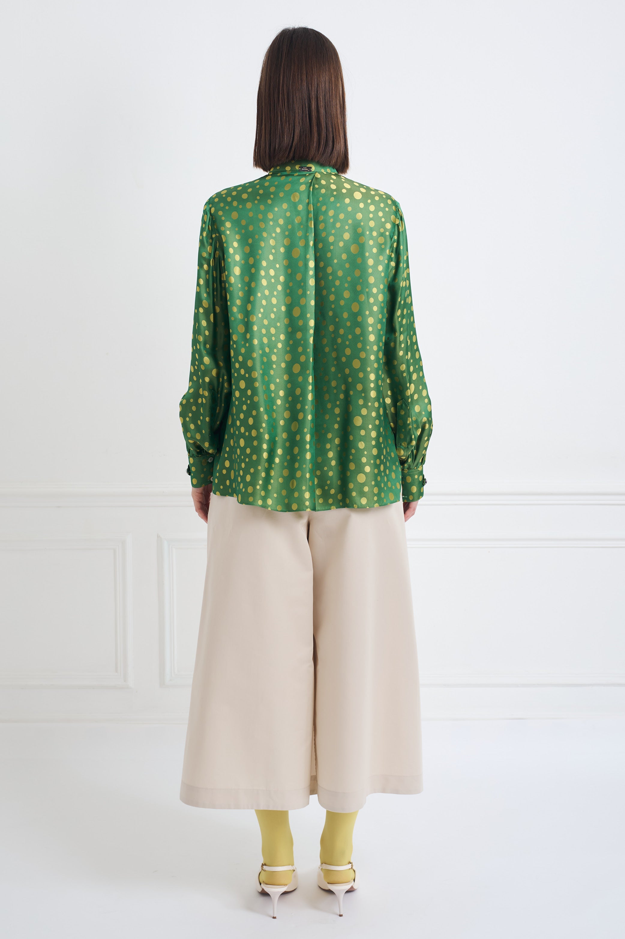 SKY B polkadot green jacquard - silk blouse