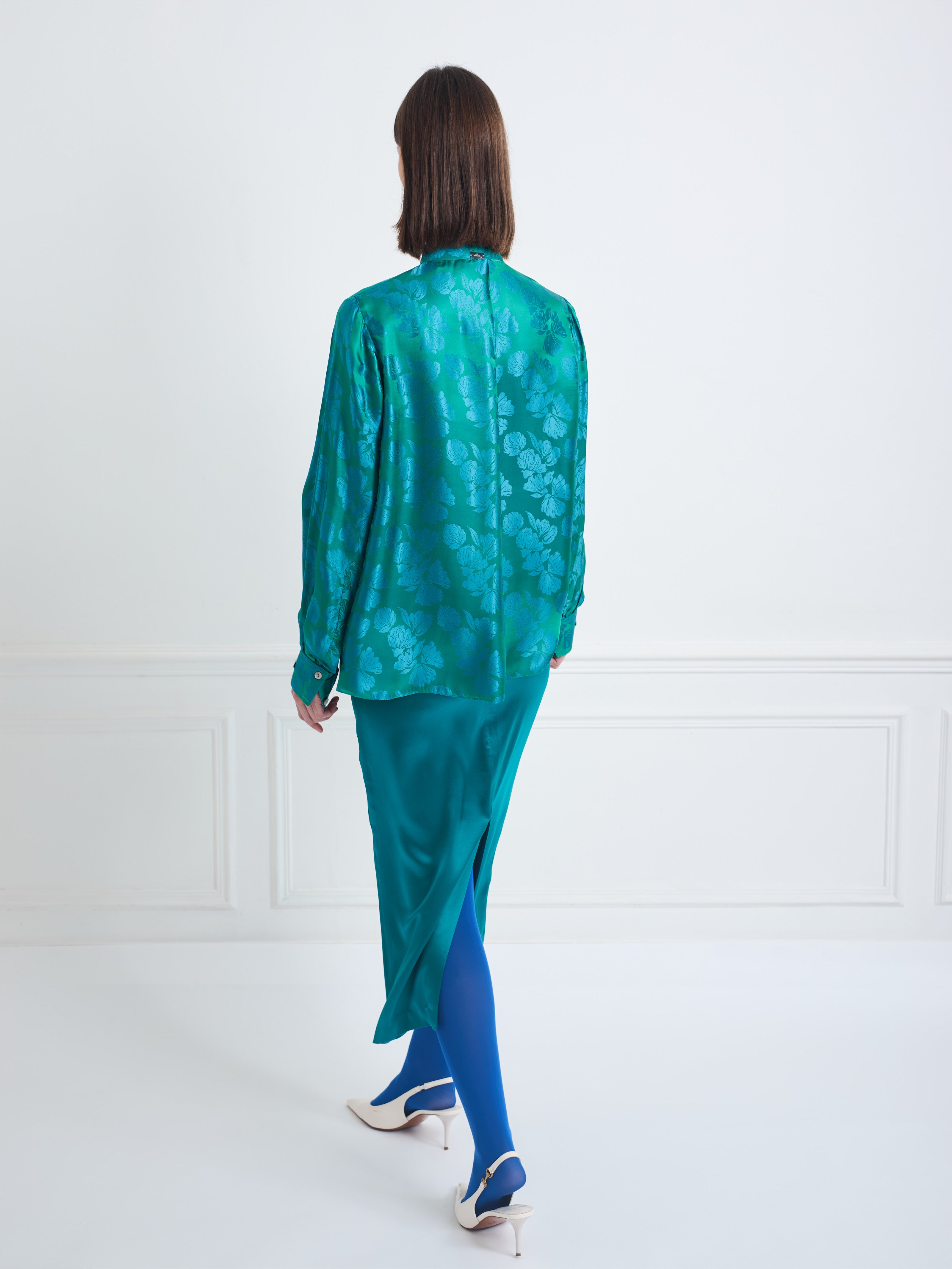 SKY B tropical jacquard flower - silk blouse