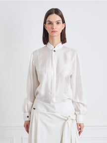 Sky B - Silk Blouse in Ivory White Jacquard