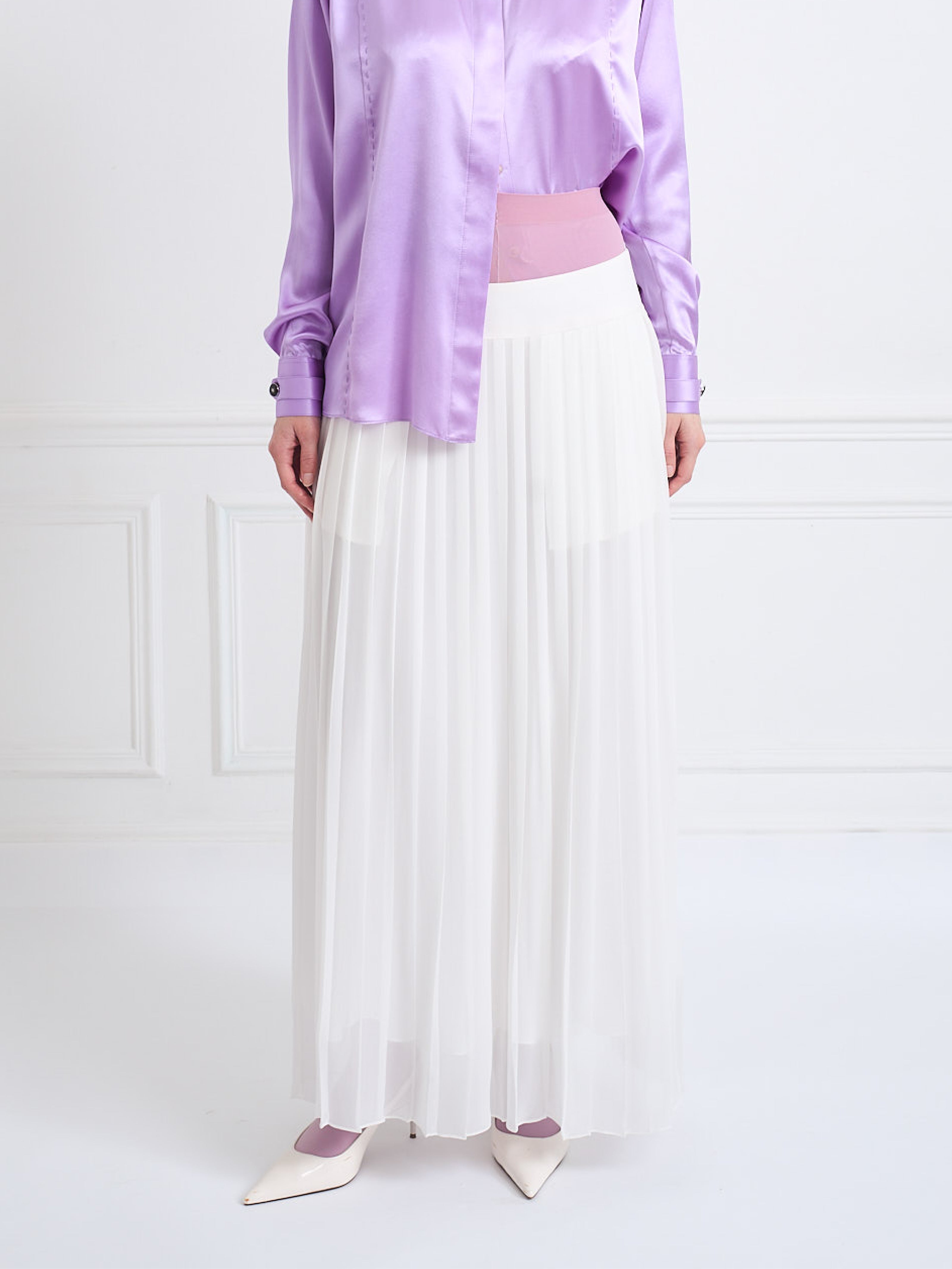 TYPHON white - silk pleated skirt