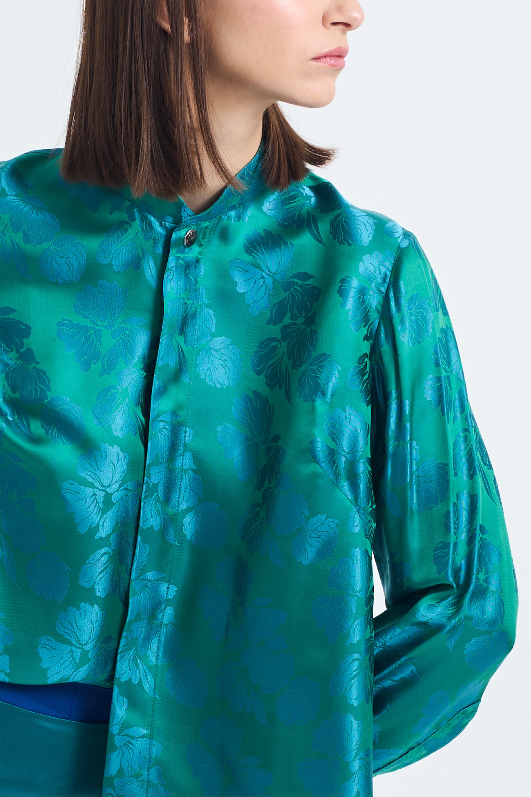 SKY B tropical jacquard flower - silk blouse