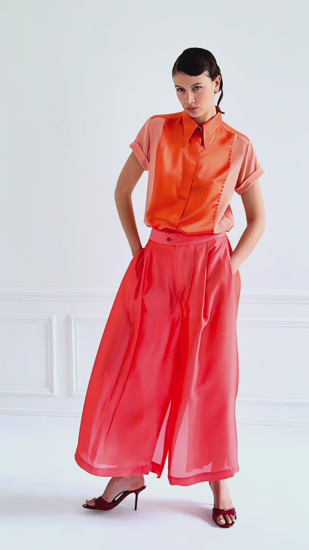 LOCKY salmon - silk shirt short sleeves – Lucie Brochard.võ