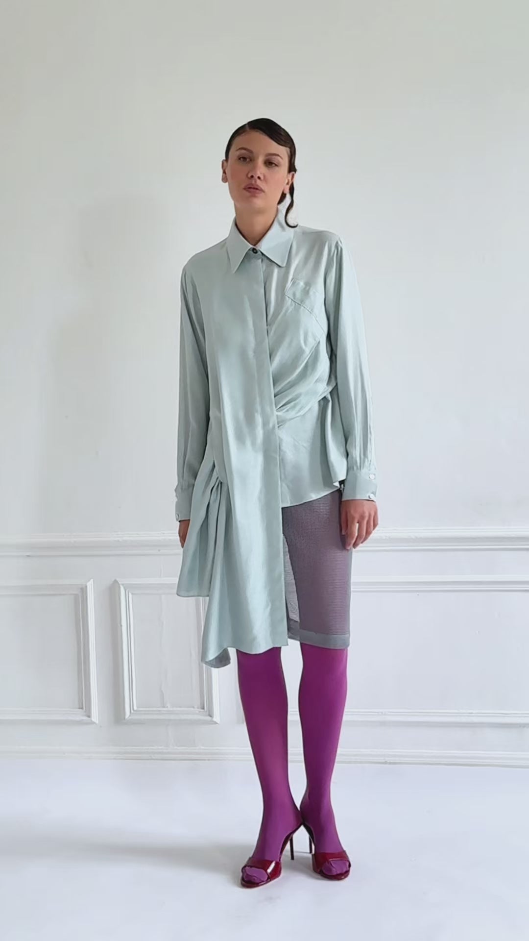 MABILLON mist green - asymmetrical bamboo silk shirt – Lucie Brochard.võ