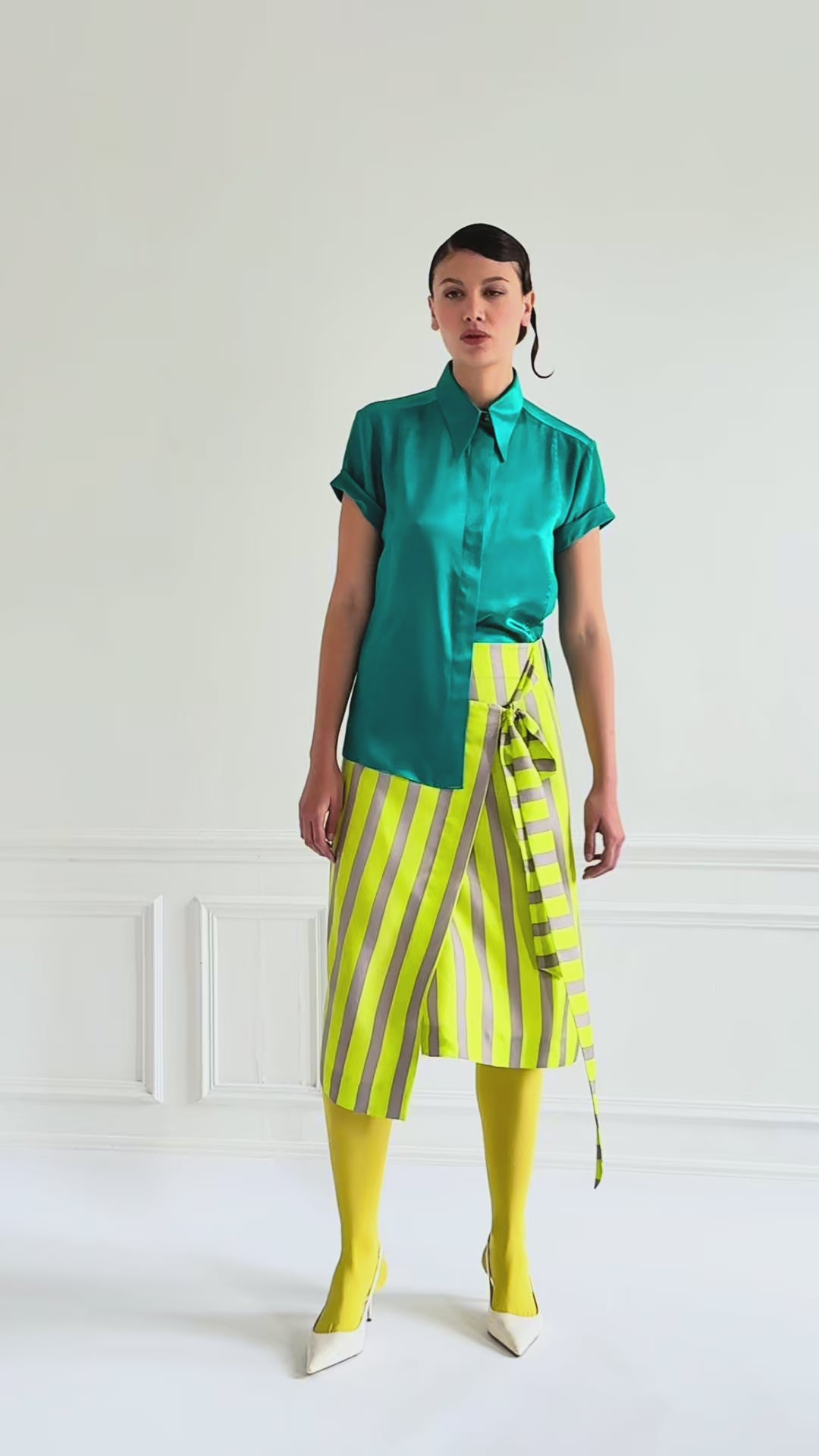 SAEK yellow grey stripes - silk wrap skirt – Lucie Brochard.võ