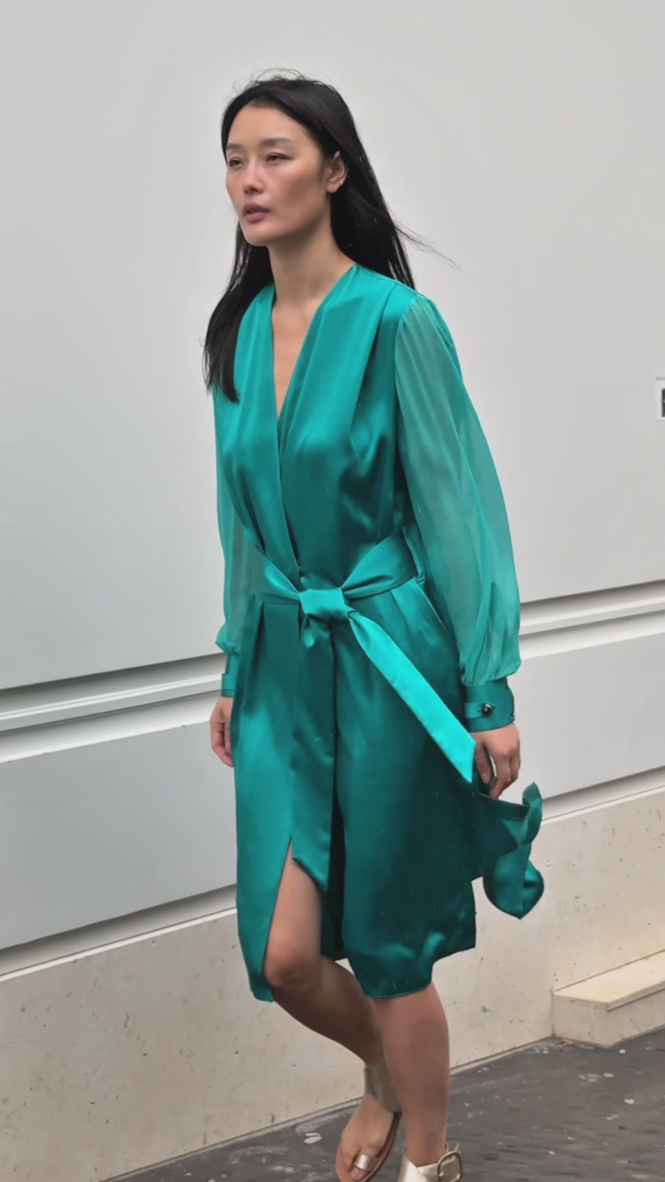SAN FRANCISCO fresh green - silk dress long sleeves – Lucie Brochard.võ