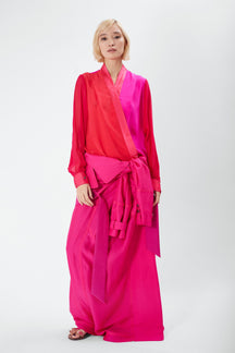 Mint - Silk Wrap Blouse in Red & Candy Pink