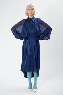 Land - Silk Shirt Dress in Night Blue