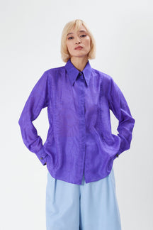 Lock - Silk Shirt in Purple Jacquard