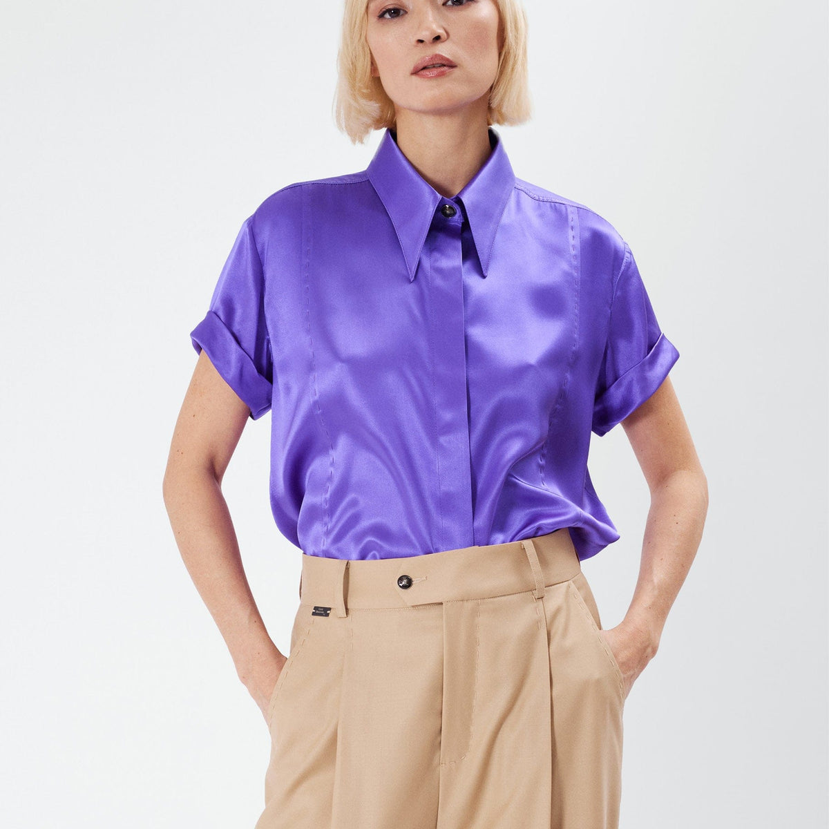 Locky Purple - Silk Shirt Short Sleeves