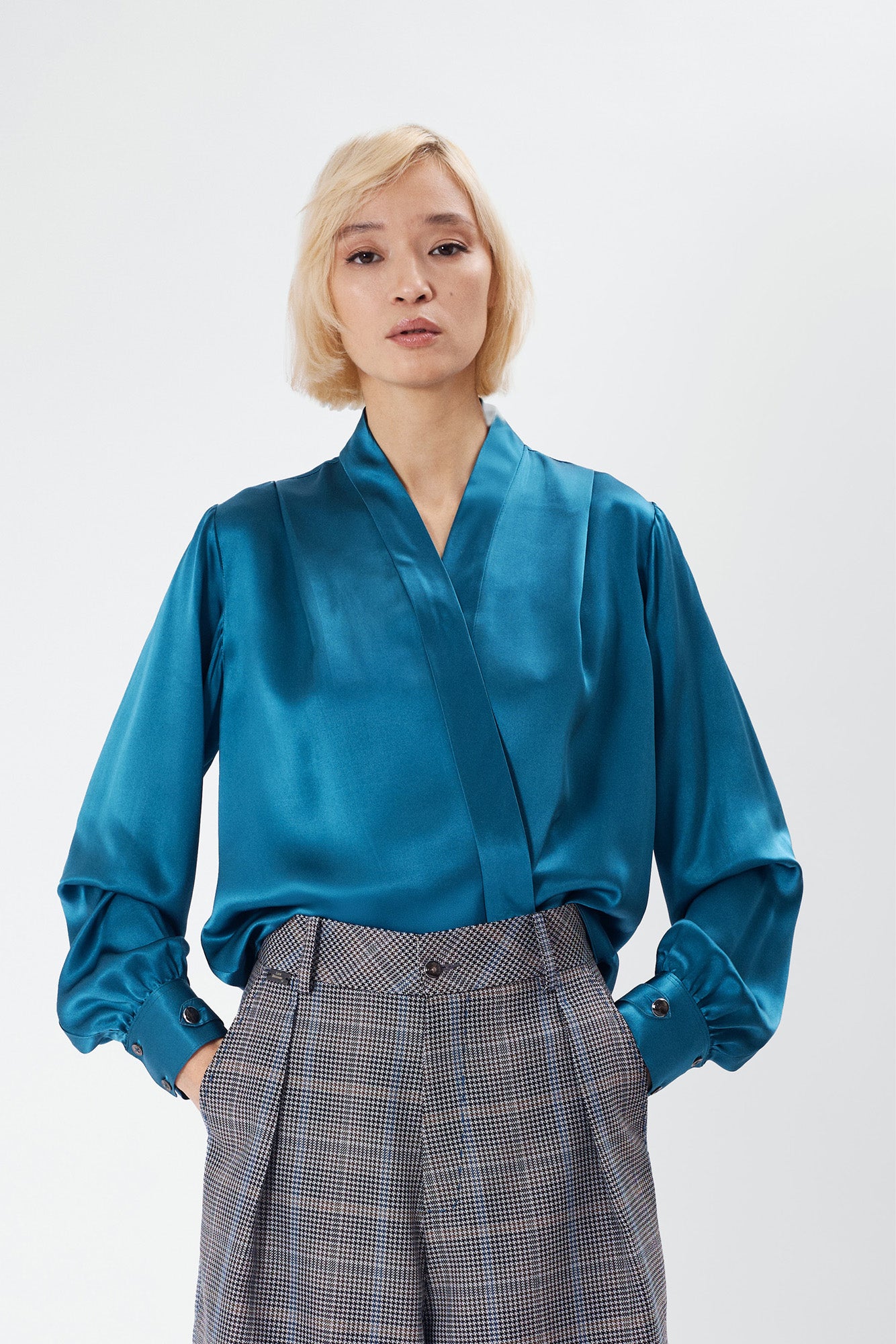MINT peacock green - silk wrap blouse