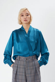 Mint - Silk Wrap Blouse in Peacock Green