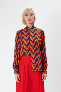 Sky B - Silk Blouse in 70's Print