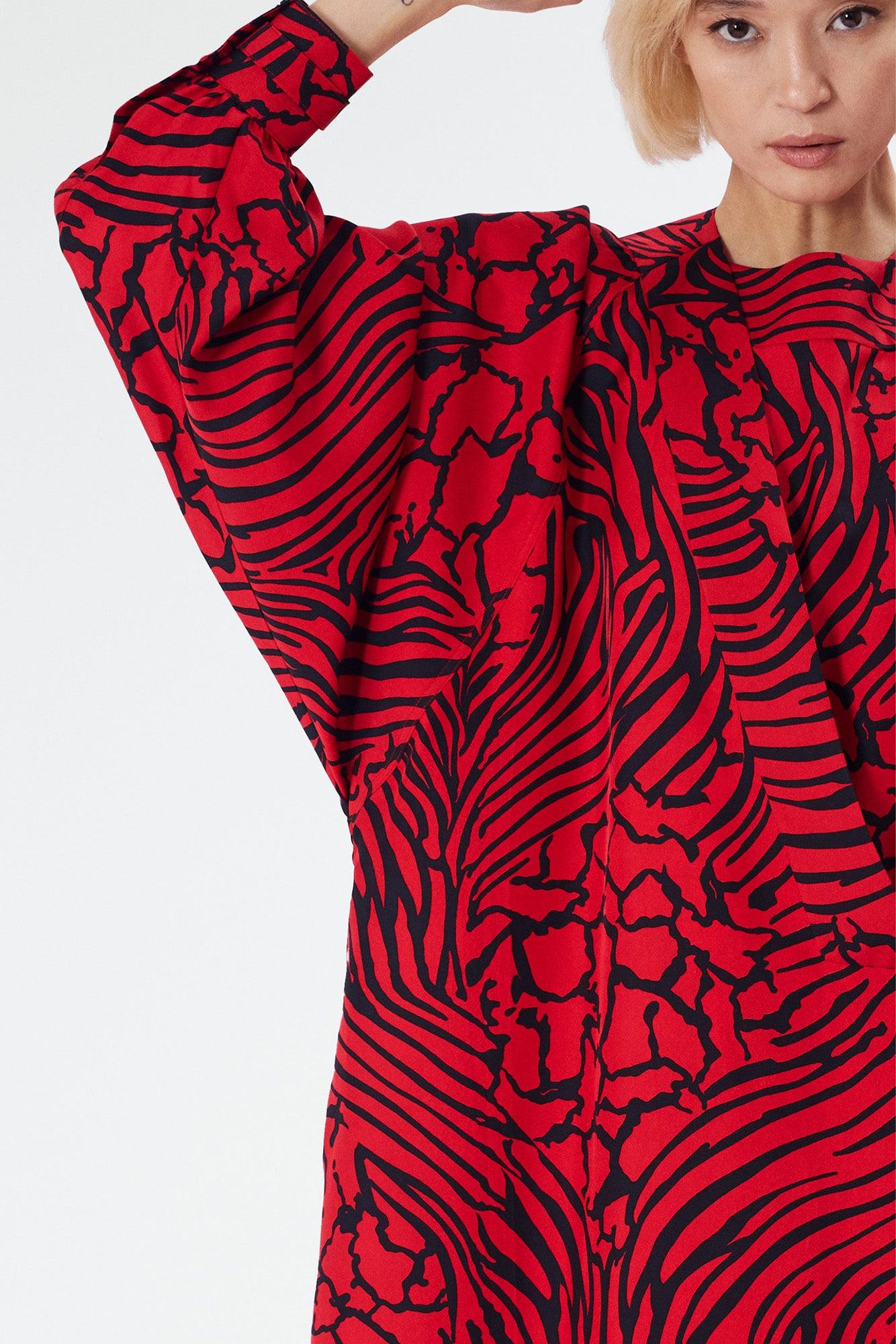 TONINA red zebra - flowy silk midi dress