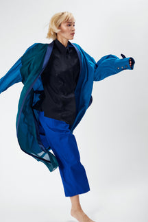 TOUCAN — Robe portefeuille en soie transparente bleu indien