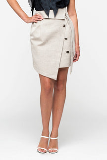 Corto - Short Linen and Wool Skirt in Beige