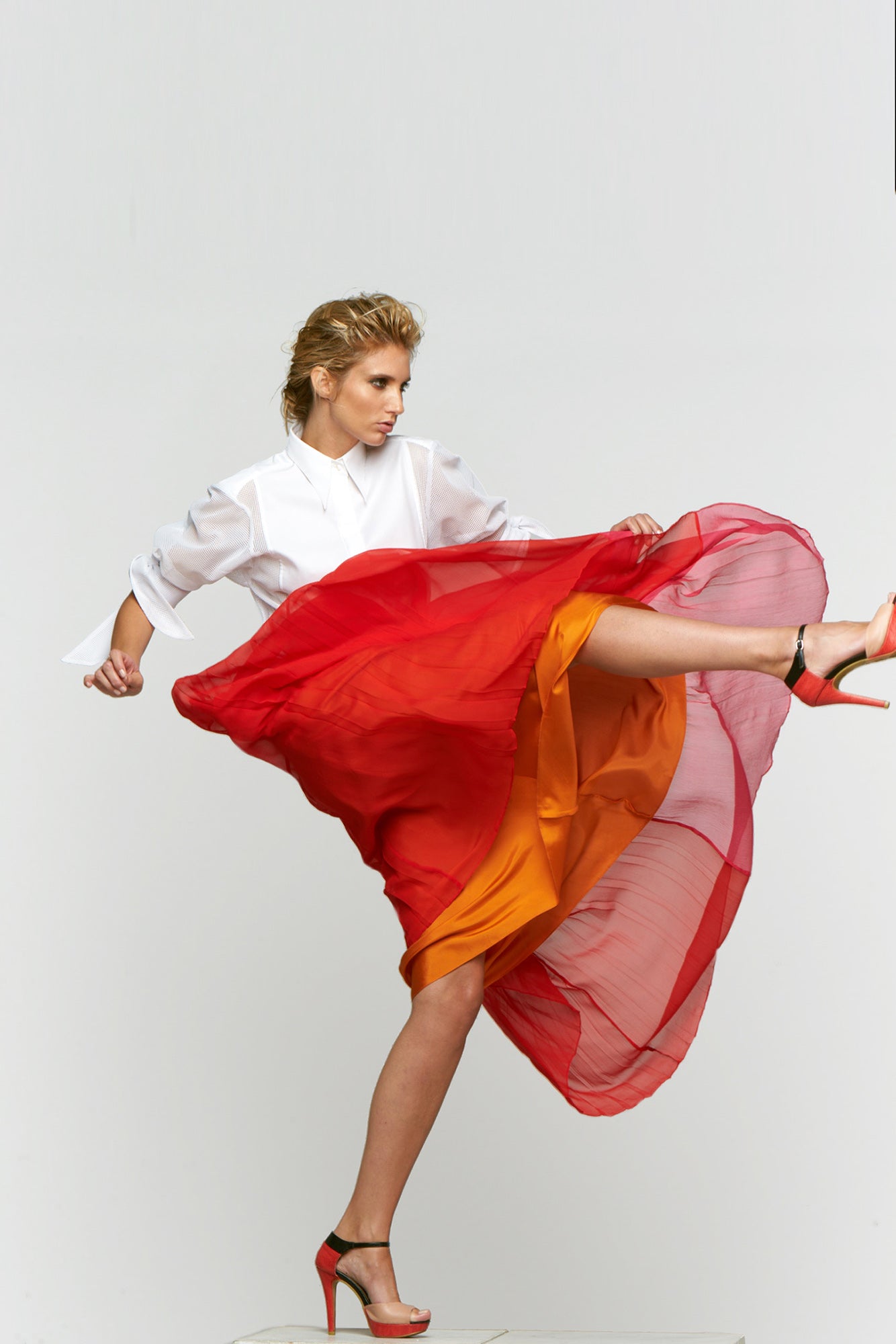 KAR red - silk aerial pleated skirt