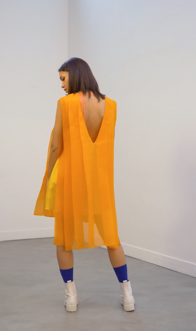apricot pleated dress Divine Beauty Apricot High Neck Pleated Maxi Dress, Apricot M