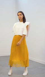 CALAMIGO top white linen + TYPHON skirt yellow silk
