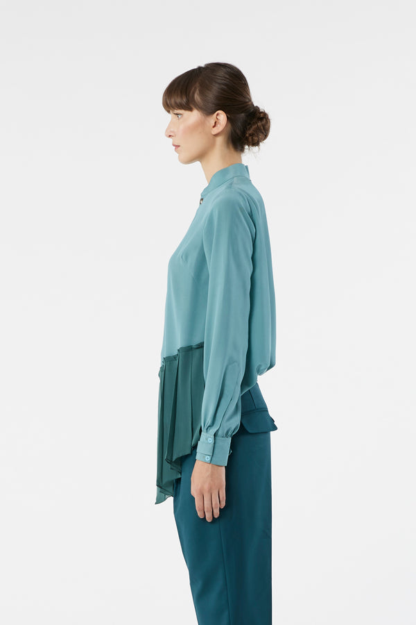 SKY green - asymmetrical pleated blouse