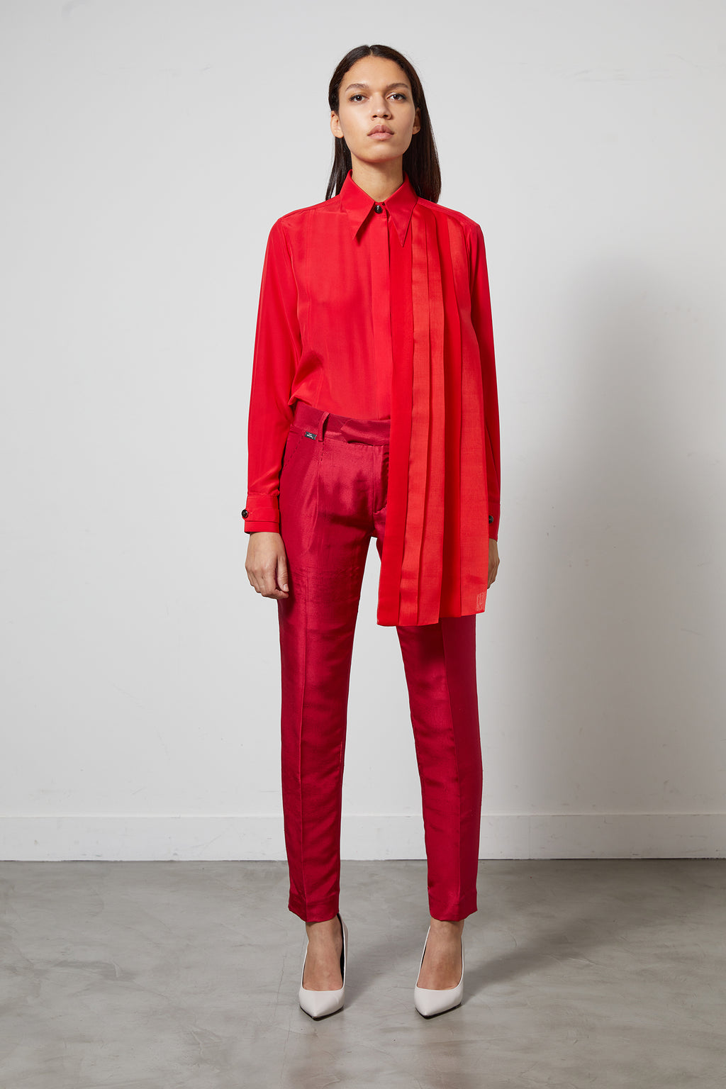 LUXEMBOURG passion red pleated shirt silk