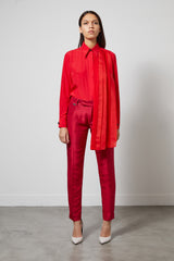 LUXEMBOURG passion red pleated shirt silk