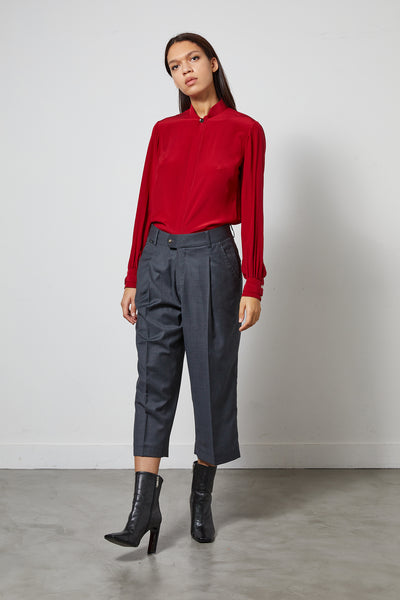 SKY B intense red silk shirt
