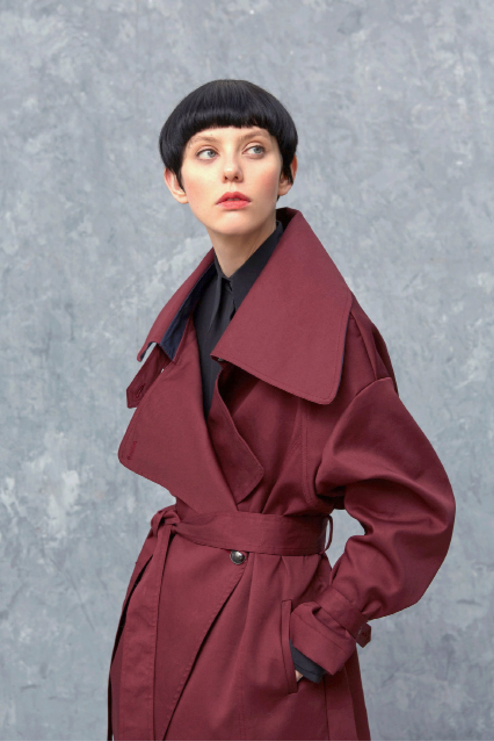 MALTESE burgundy mid length cotton trench coat Lucie Brochard.vo
